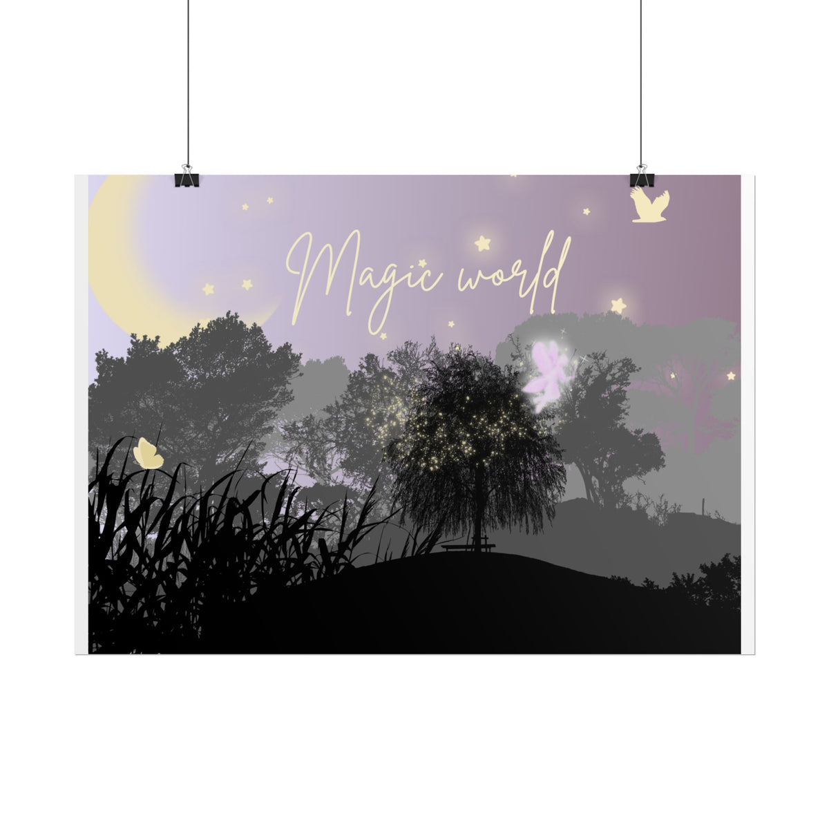 Magic World landscape poster | Fairy moonlight forest wall art