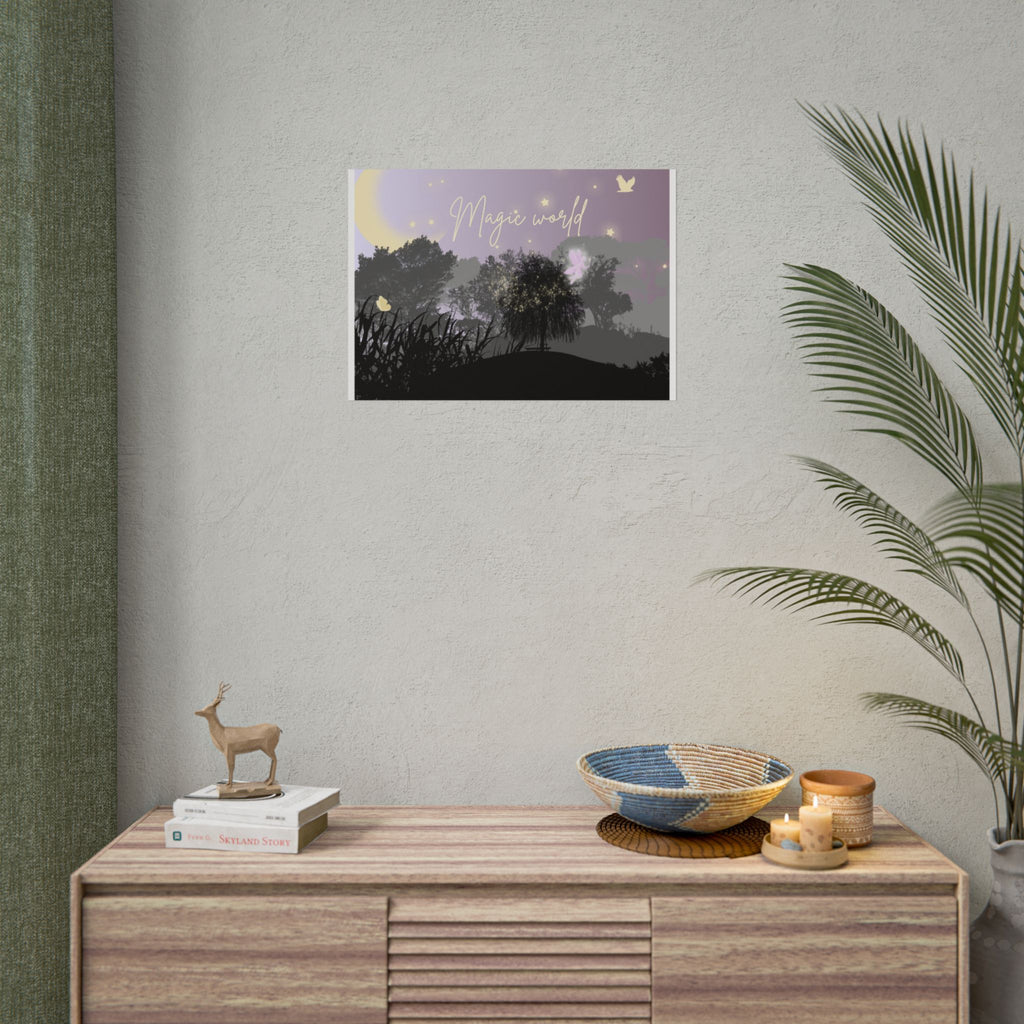 Magic World landscape poster | Fairy moonlight forest wall art